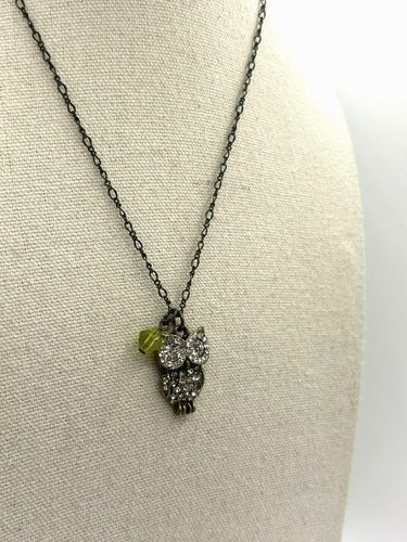American Eagle Outfitters Crystal Rhinestone Owl Pendant Bronze Chain Necklace - Picture 14 of 19