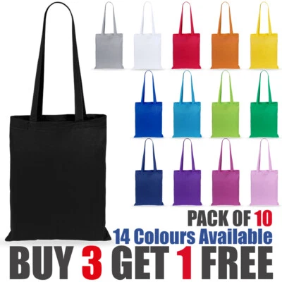 10 Pack Premium Coloured Cotton Canvas Shopping Bag Shoulder Tote Shopper Bags - Image 1 of 4