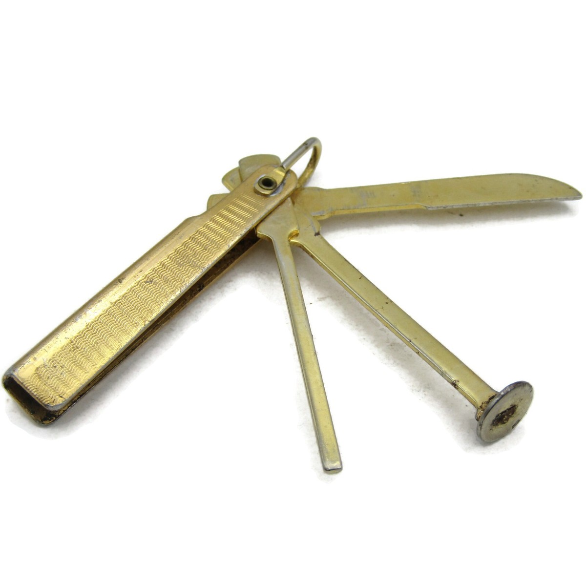 Vintage 3-in-1 Czech Pipe Tool Tamper Reamer Pick Gold Tone Metal Tobacco Smoker