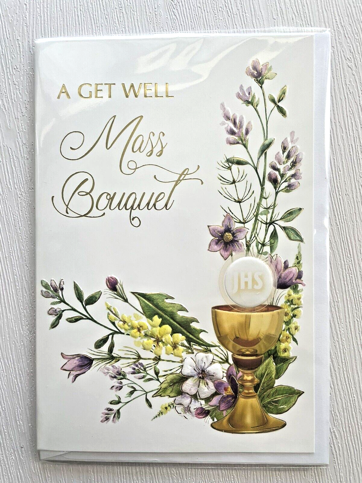 A Get Well Mass Bouquet Card Gold Foil Stamped & Embossed Catholic 22367