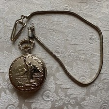 Limited Edition Commemorative Gold Toned Statue of Liberty Pocket Watch - NEW