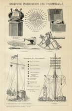 1898 Stampa Antica = STRUMENTI NAUTICI Bussola Sestante = Old Print