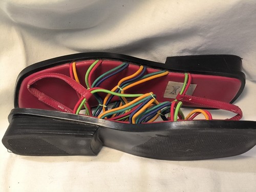 Impo Sandals 8 Colorful / Strappy Elastic Low Wedge Funky Red Green Sz. 40 - Picture 3 of 4