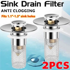 2x Bathroom Sink Stopper Hair Catcher Bathroom Pop Up Sink Strainer Drain Filter