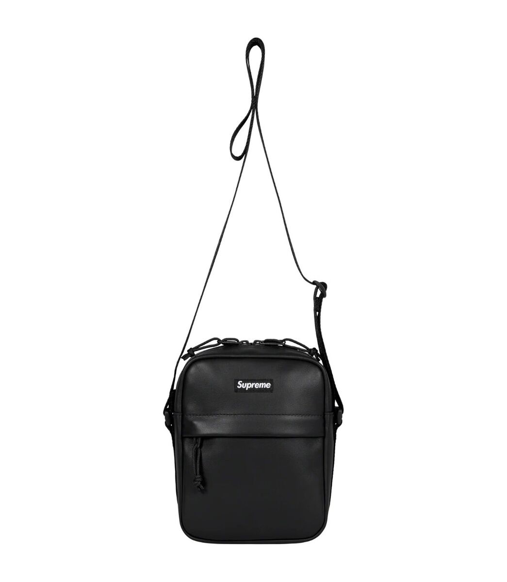 Supreme LEATHER Shoulder Bag Black FW23 Sling Pack Crossbody Supreme LEATHER Shoulder Bag Black FW23 Sling Pack Crossbody