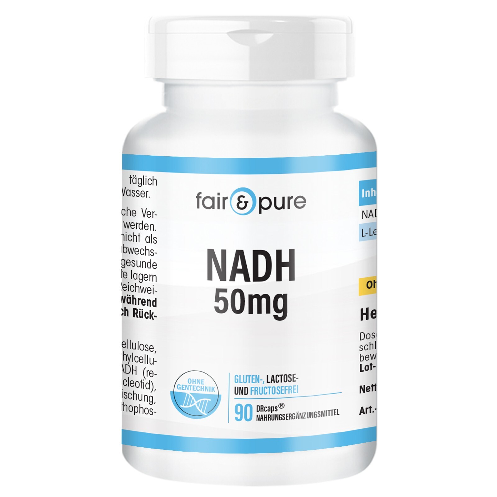 NADH 50 mg - 90 Kapseln, zeitverzögert und hochdosiert, VEGAN | fair & pure