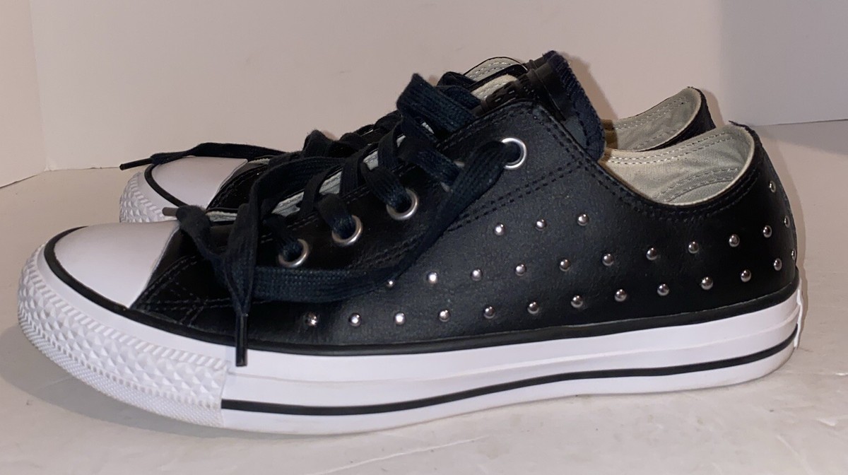 Converse Leather Shoe Black With Silver Metal Studs Size Women