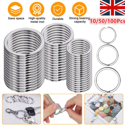 10-100 Stck. Stark Flach Silber Metall Doppel Spalt Ringe Schlüsselring Creolen Schlüssel O Ringe