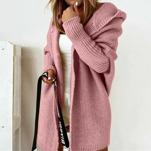 NEU Damen Winter Warm Lange Strickjacke Mantel Kapuze Langarm Cardigan Outwear - Bild 28 von 37