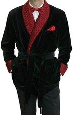Men's Smoking Jacket Robe Elegant Party Wear Black Velvet Quilted Smoking Coat