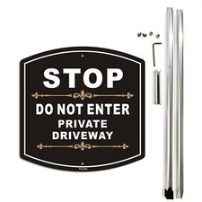Stop Do Not Enter Private Driveway Sign with Stake Aluminum Metal Private Dri...