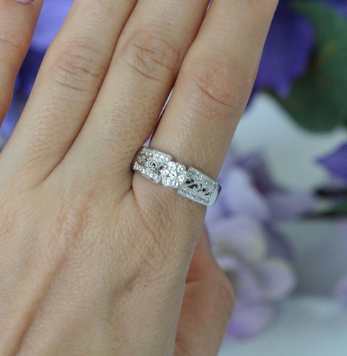 1.70 Ct Round Real Moissanite Flower Cluster Wedding Ring 925 Sterling Silver - Picture 7 of 10