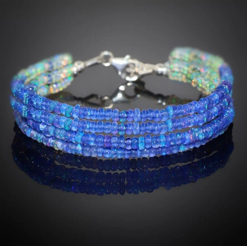 Natürlich Äthiopische Opal Perlen 17.8cm Armband 925 Silber Extender Hummer Clip - Bild 4 von 4