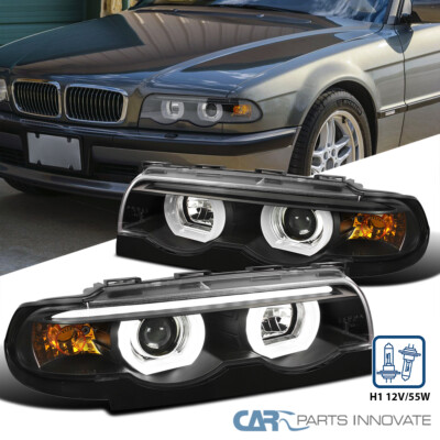 Black Fits 1995-2001 BMW E38 7-Series 740i 740iL LED Halo Projector Headlights