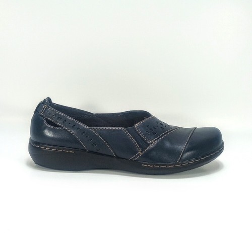 Clarks Evianna Fig4 Womens 8N Narrow Fit Navy Blue Leather Slip On Loafers