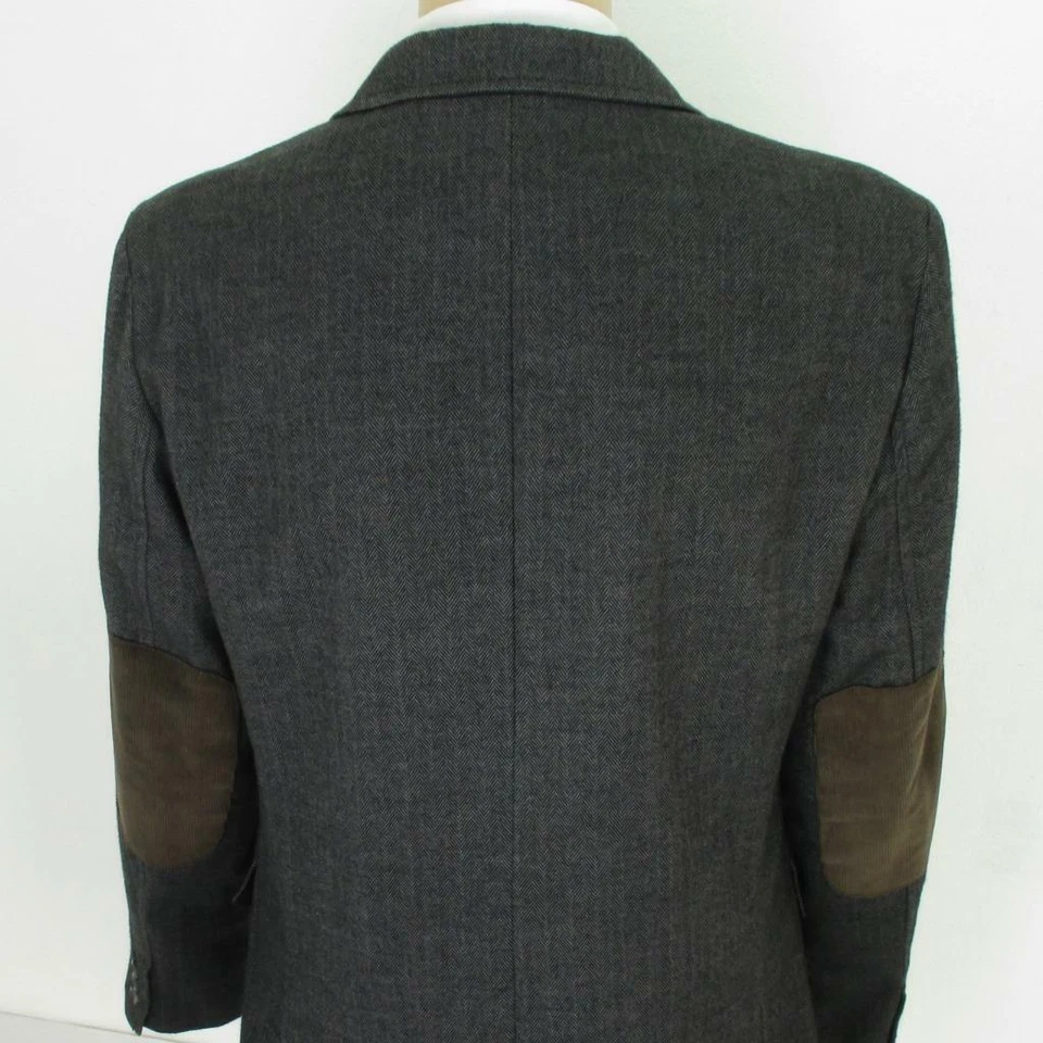 42 R (L) Gap Gray Cotton Tweed 2 Btn Elbow Patches Mens Jacket Sport Coat Blazer