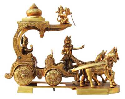 Mahabharat Arjun Chariot Brass Statue Lord Krishna Arjun Rath Idol Figurine 14''