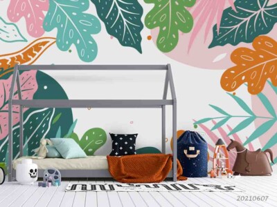 3D Leaves Flora Watercolor Self-adhesive Removable Wallpaper Murals 17