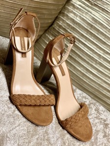 tan suede block heel