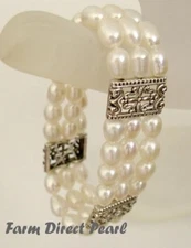 Genuine Multi Strand White Pearl Bracelet Cultured Freshwater 7.5"