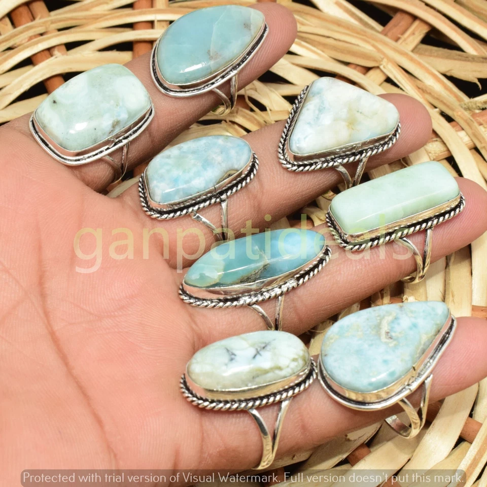 1000pcs Lot Larimar Gemstone Rings Wholesale Lots 925 Silver Plated Jewelry - Image 2 of 4
