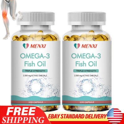 2 Packs Omega 3 Fish Oil Capsules 3x Strength 3600mg EPA & DHA, Highest Potency