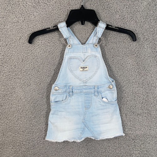Vestido mono Oshkosh Bgosh bebé 2T azul hebilla de mezclilla corredor corazón lavado ligero