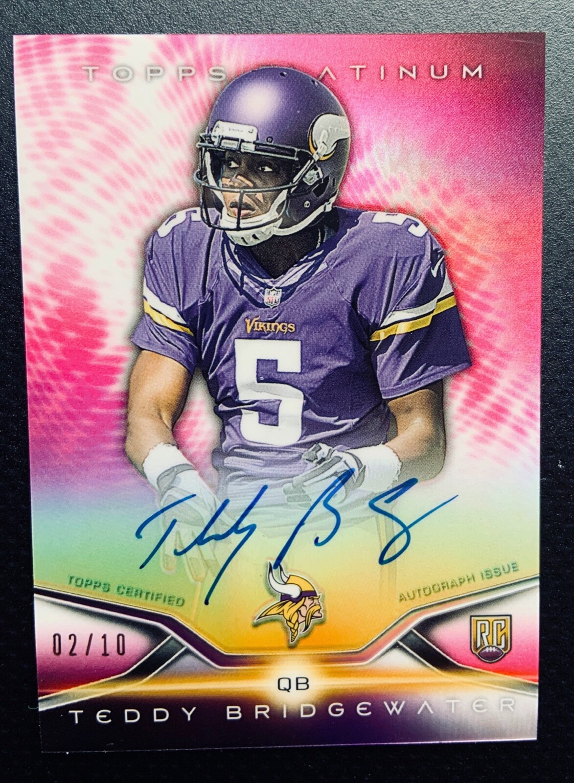 Teddy Bridgewater Topps Platinum Rookie Autograph #14 Pink Refractor
