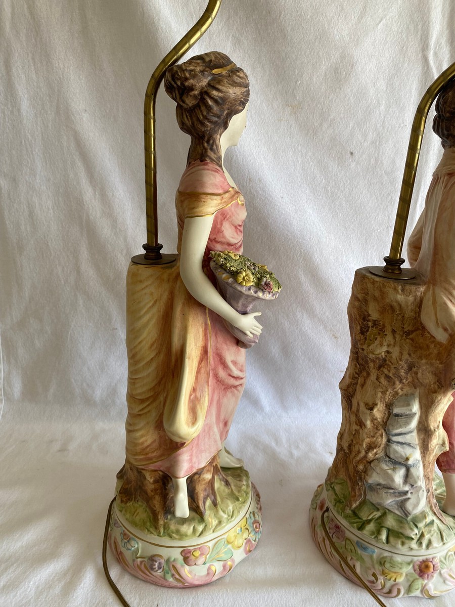 Antique C. 1960 Azzolin Brothers Large Capodimonte Table Lamps