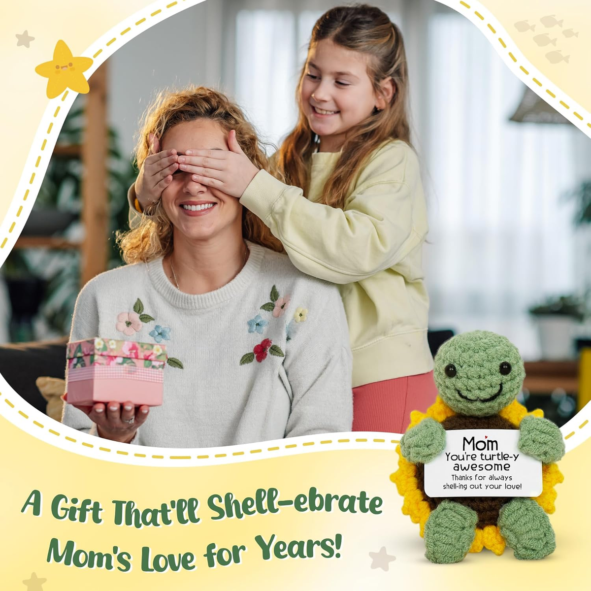 Maziky Mini Tortue De Mer Amusante Au Crochet Avec Cartes D'affirmations Positives Pour Cadeaux Inspirants (1P, Pomme De Terre Marron