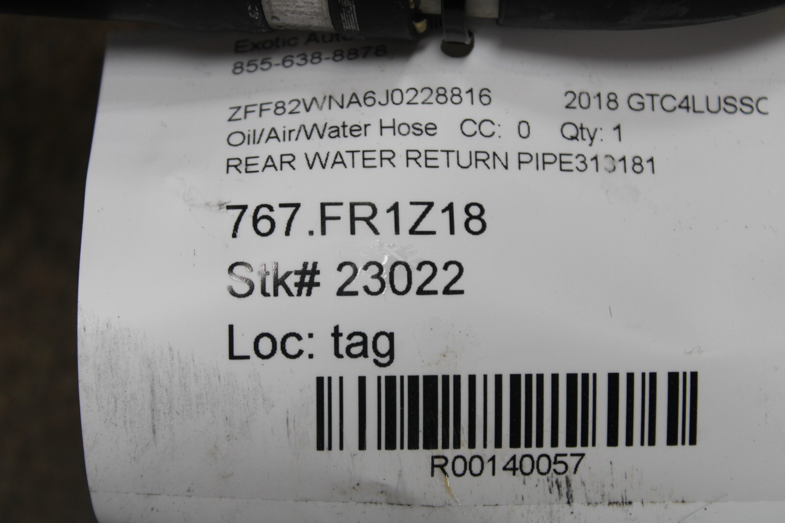 Ferrari GTC4 Lusso, Rear Water Return Pipe, Used, P/N 313181