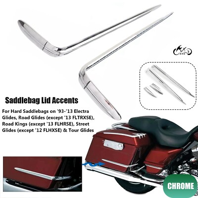 Chrome Hard Saddlebag Lid Accents For Harley Touring Electra Street Glide 93-13