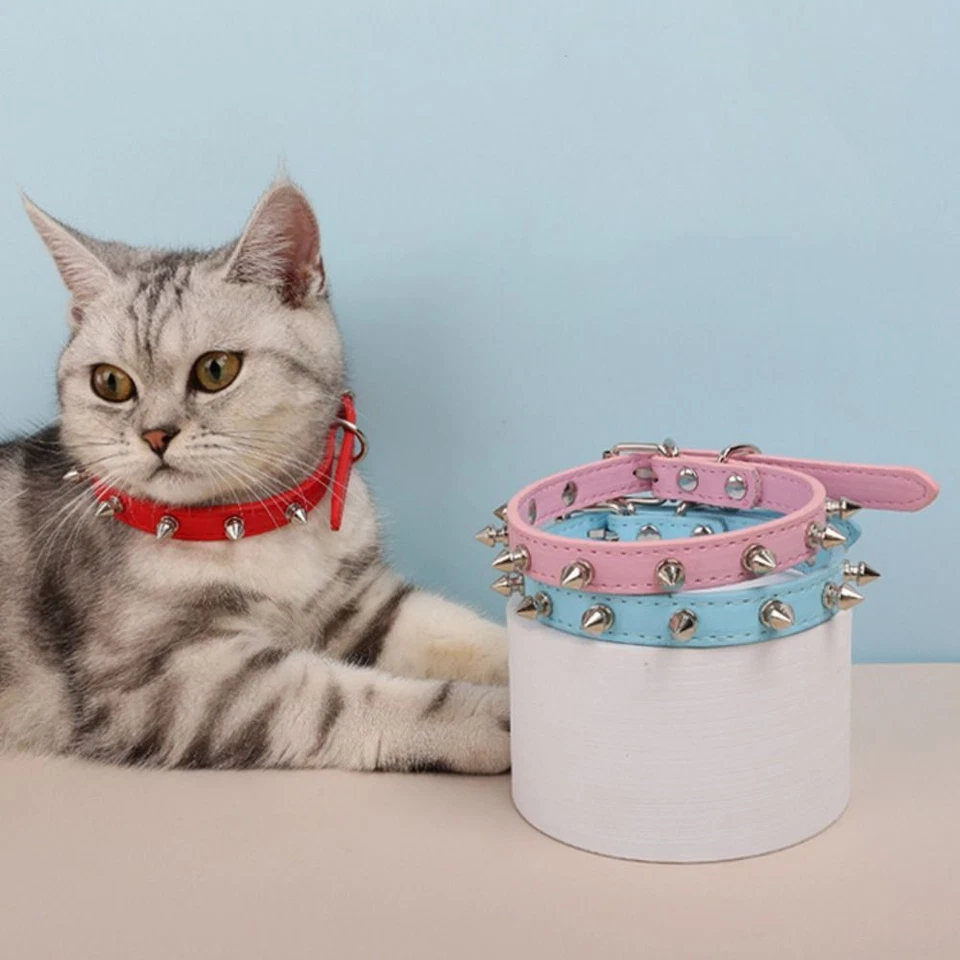 Cool Cat Dog Collar Leather Spiked Studded Collars For S M Pets Neck Strap - image 2 of 4
