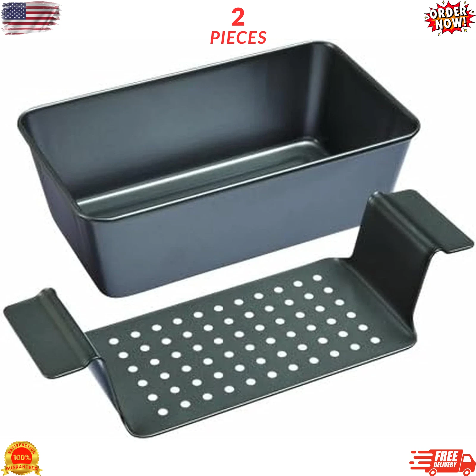 2-Piece Chicago Metallic Healthy Meatloaf Pan with Draining Insert Profession...