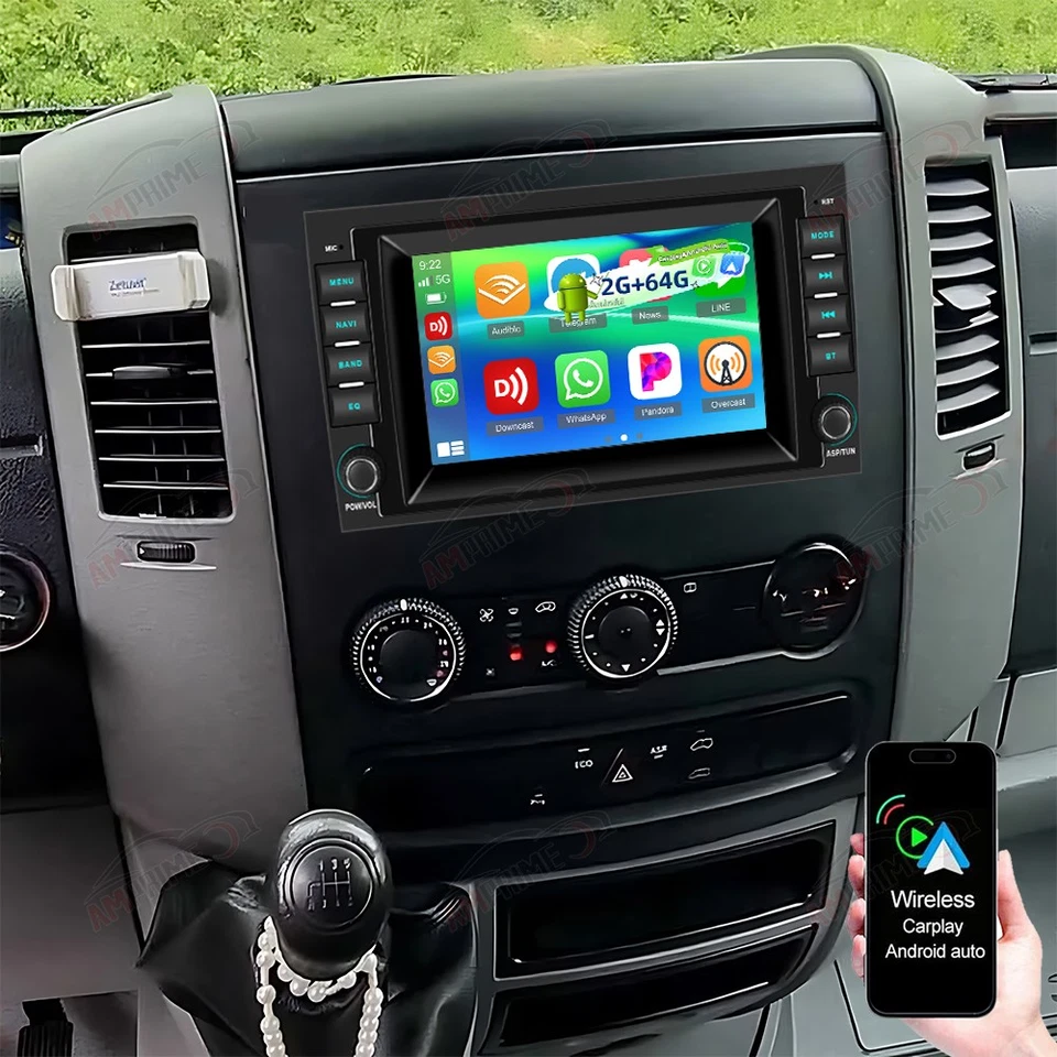 AMPRIME Autoradio 2+64G Android 15 Carplay GPS per Mercedes Benz Sprinter 2006-2016 W906