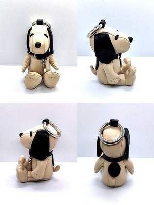 Coach x PEANUTS Snoopy Leather Bag Charm Key Holder Beige Used