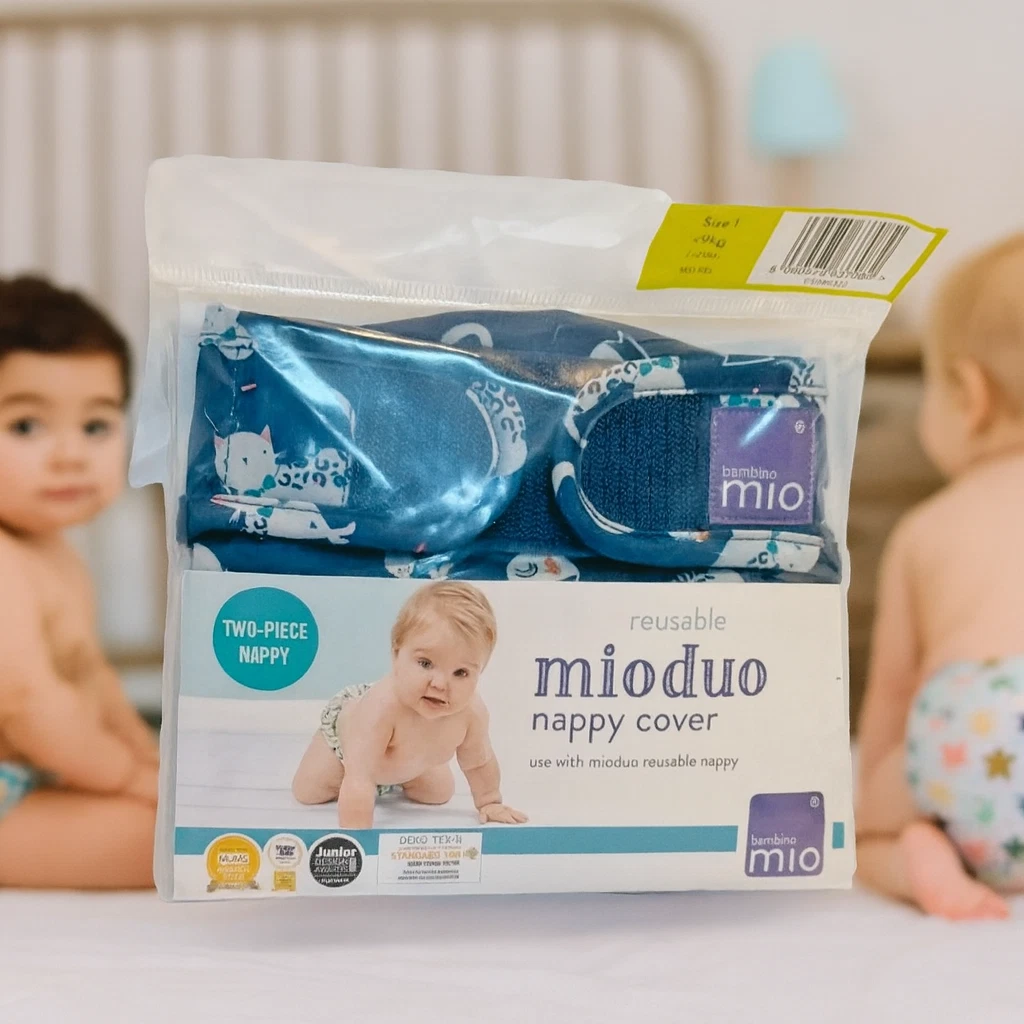 Bambino MioDuo Reusable Two-piece Cloth Nappy/Diaper Cover, 9kg+- Feline Fiesta