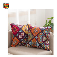 Kissenbezug 40x40 cm 2er Set Baumwolle Rot Boho Paisley mit Rei&szlig;verschluss, Bunt