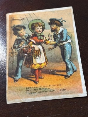 B-105 1880s Victorian Trade Card Blue Boy Higgins German Laundry Soap