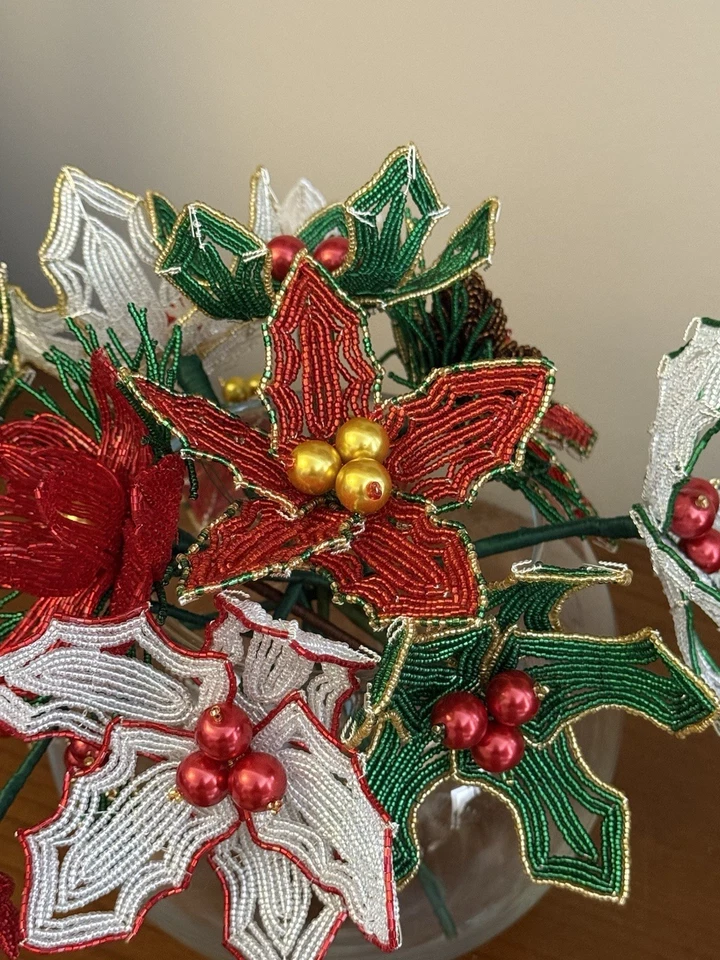 НОВЫЙ РУЧНОЙ РАБОТЫ ФРАНЦУЗСКИЙ БИСЕР НОВОГОДНИЕ ЦВЕТЫ 11 ШТУК - Изображение 4 из 4