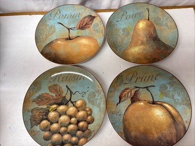 Set of 4 Pier 1 Imports FRUIT 8 1/4'' Salad Plates 1 Ea Pear, Apple, Grape, Plum