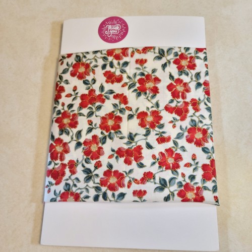 Cotton Fabric Red Flowers Green Leaves Gold Glitter Accents 18x42" Hoffman - Picture 5 of 13