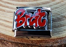 Brat Name Word Red Enamel italian Charm 9mm Bracelet Link gift