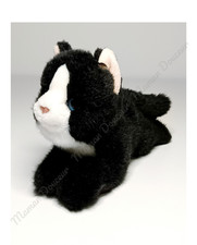 Peluche/Doudou Chat Allongé Noir Et Blanc Yeux Bleus 21cm Long 12cm Haut - Gipsy