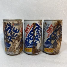 3 Diet Caffeine Free Pepsi Free Vtg 1980s Soda Can Nutra Sweet DAMAGE Unopened