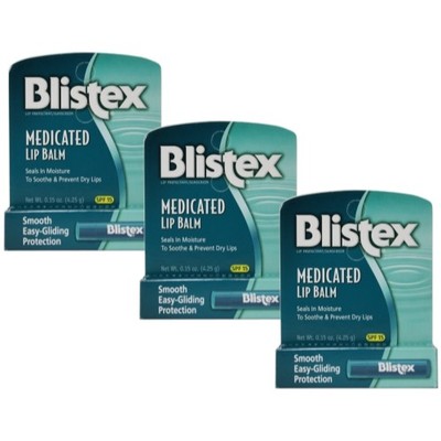 3 Pack Blistex Medicated Lip Balm Spf 15 0.15 Oz Each