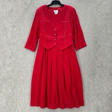 VTG Studio C Red Button Front Vest Dress 20W Midi Pleated Tie Waist Modest