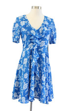 NWT Lulus Blue Floral Printed Ruffle Short Sleeve Mini Dress Size XS Skater