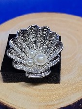 Large Statement Ring Sea Shell With Pearls Adjustable