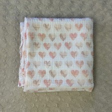 Aden  Anais Pink Hearts Baby Swaddle Blanket White Muslin Cotton